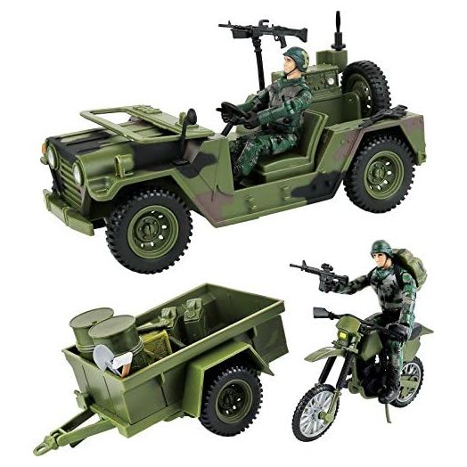 Click N' Play Military Logistics Transport Unit 16 Piece Play Set with Accessories, Green