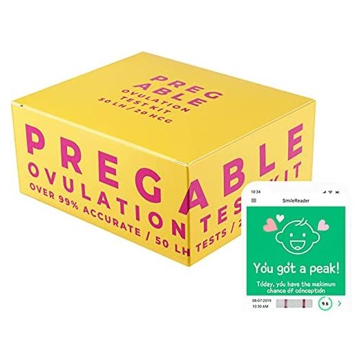 Pregable Combo Kit of 50 Ovulation Tests and 20 Pregnancy Tests, Free Tracker app, SmileReader app, OPKs, HPTs (50LH + 20HCG)