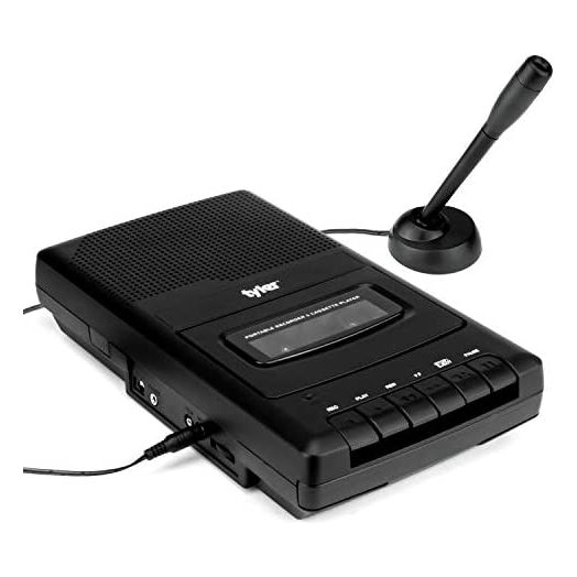 Tyler TCP-01 Portable Cassette Player and Recorder - Retro Shoebox Style Music Device with Stand-Alone Microphone, Built-in Speaker, and Retractable Handle - Auto Voice Level Control, 120V AC Adapter