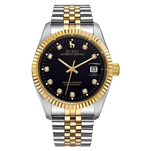 BUREI Men's Luxury Automatic Watch Two Tones Stainless Steel Dress Wrist Watches Self-Winding