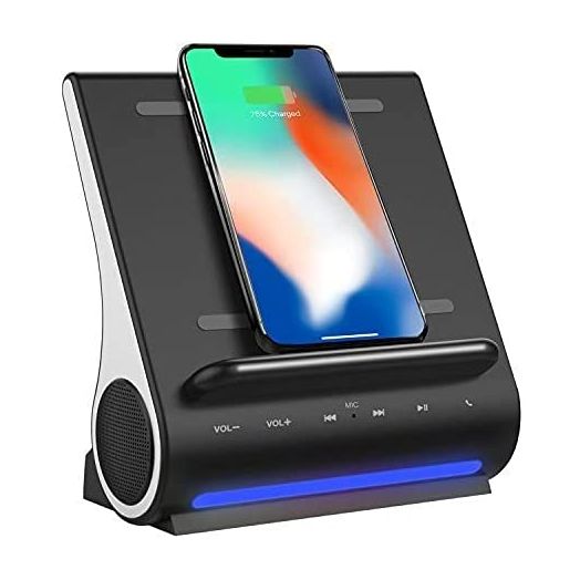 Azpen Dockall D108 Wireless Charging Dock with Upgraded Bluetooth Speakers Wireless Charging for iPhone 13 12 11 X XR 8 Samsung S22 Note 22 S21 S20 Note 20 S10 S9 Black