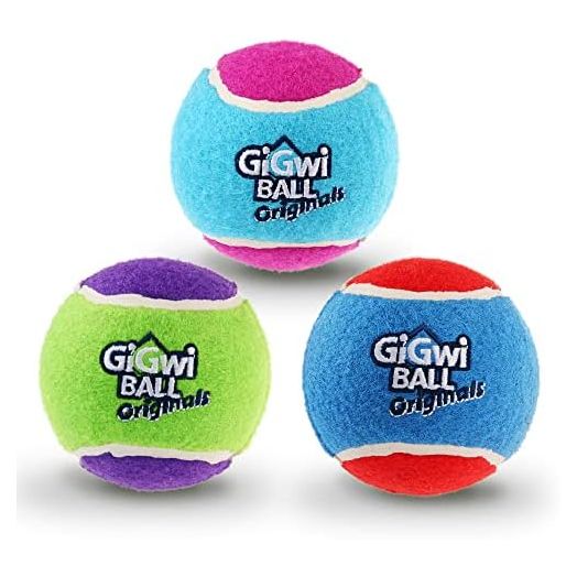 Gigwi Squeaky Tennis Ball Dog Toys, Interactive Dog Ball for Small and Medium Dogs Training, 2.5” Colorful and High Bounce Rubber Toy(3 Pack)