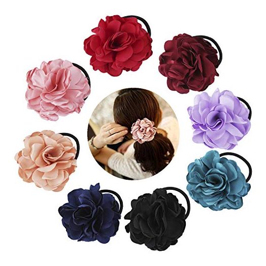 Lawie Handmade Flower Hair Bow Elastics Hair Ties Scrunchies (8 Pack)