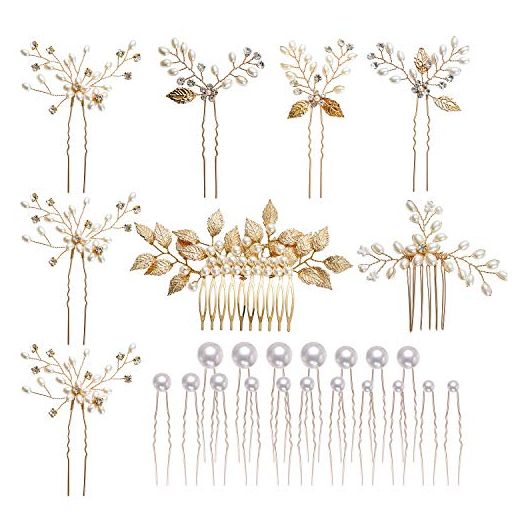 inSowni Gold Wedding Bridal Hair Side Combs + U Shaped Hair Pins (26 Pack)