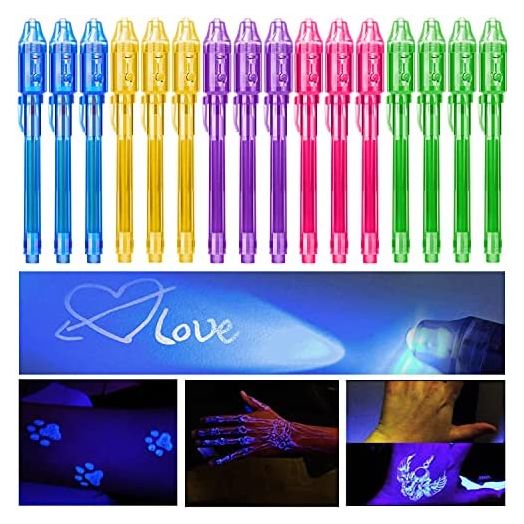 Invisible Ink Pen 16 PCS, Magic Pen with UV Light, Party Favors for Kids 8-12, Spy Pen, Prizes for Classroom, Kids Party Favors, Christmas,Thanksgiving,Halloween for Boys Girls Goodie Bag Toys Gift