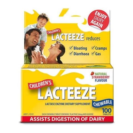 2 Pack: Lacteeze Childrens 200 chewable tablets Strawberry