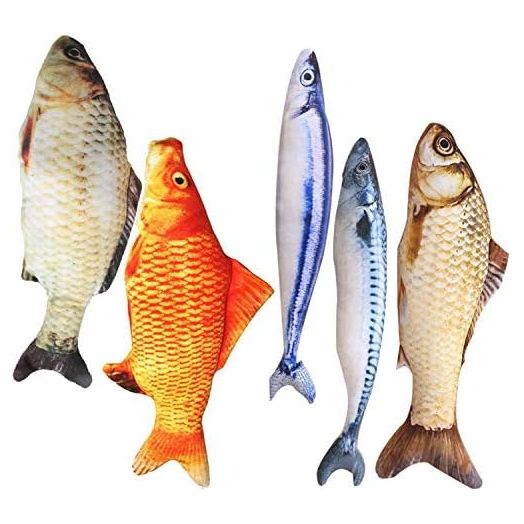 Catnip Toys 5 Pack - Simulation Fish Shape Realistic Fluffy Catnip Doll Interactive Pets Pillow Chew Bite Supplies for Cat Kitten Kitty