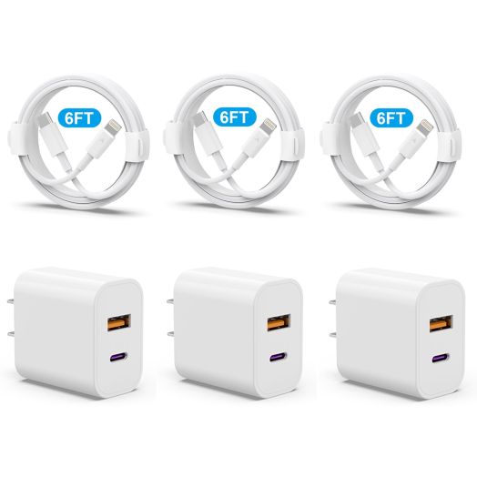 iPhone 14 13 Charger, USB C Charger [MFi Certified] 3Pack 20W PD USB C+QC3.0 USB A Dual Port Wall Charger with 6FT USB C to Lightning Cable Compatible with iPhone 14/13/12/Pro/Pro Max/XS/X/SE and More