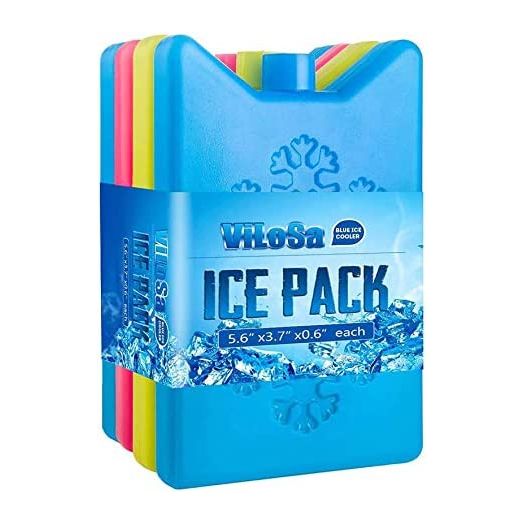 ViLoSa Ice Packs Lunch Box and Cooler Reusable ice Pack Kids Keeps Food Cool Longer time Large ice Pack- Durable - Perfect Size - No Leaks - No Smells - 4-Pack