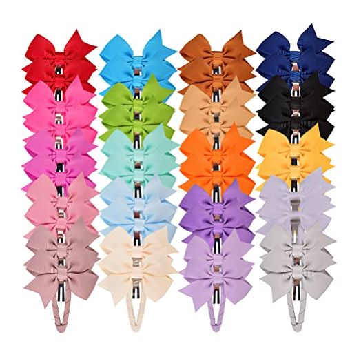 Ruyaa 40pcs Small Pinwheel Hair Bow Snap Clip Fully Wapped for Baby Girl Toddler Hair Accessories Barrettes Pigtail Pairs Assorted Solid Colors Little Girls Gifts