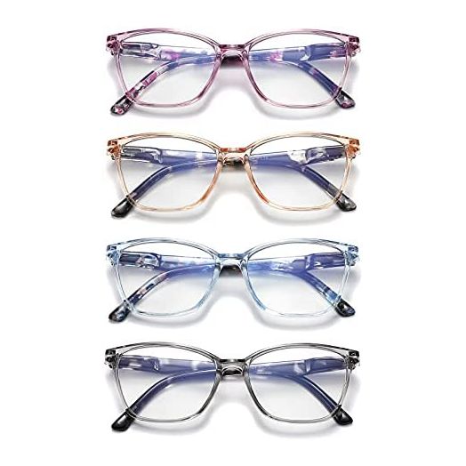 JAWSOCK Reading Glasses Blue Light Blocking, Square 2.5x (4 Pack)