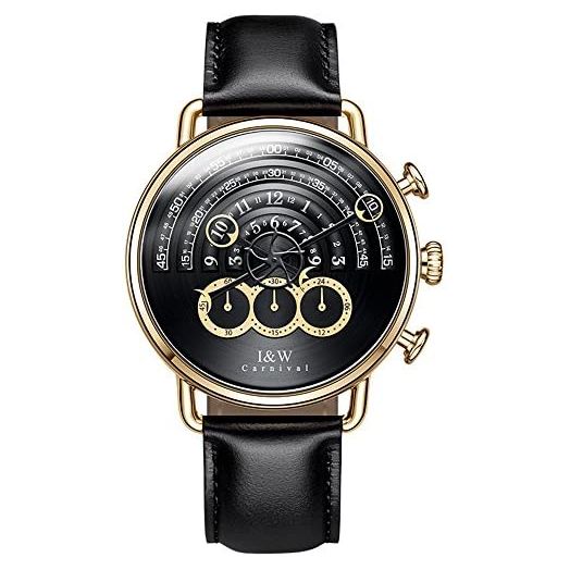 Luxury Men's Big Dial Chronograph Sapphire Glass Waterproof Quartz Black Leather Gold Watches