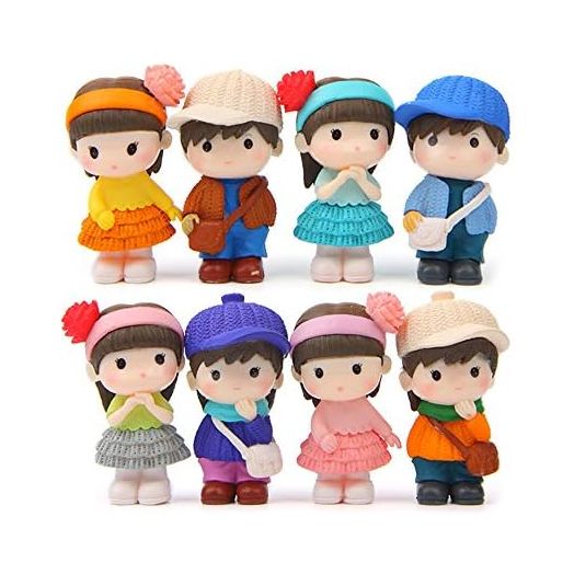 Boy And Girl Statue Kawaii Boy And Girl Doll Set Toy, Garden Cake Decoration Top Hat, Birthday Gift, (1 Set/8 Pieces)