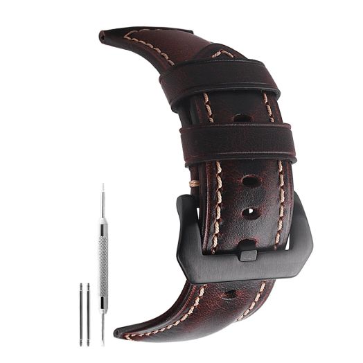 szzijia 22mm Genuine Leather Watch Band Blackish Green Oil-tanned Natural Crack Leather Wrist Straps With beautiful Buckle (Coffee And Black Buckle)