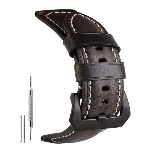 szzijia 22mm Genuine Leather Watch Band Blackish Green Oil-tanned Natural Crack Leather Wrist Straps With beautiful Buckle (Black And Black Buckle)