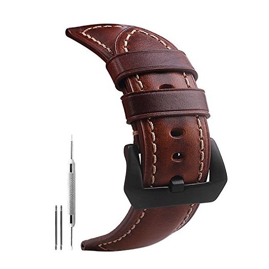 szzijia 22mm Genuine Leather Watch Band Blackish Green Oil-tanned Natural Crack Leather Wrist Straps With beautiful Buckle (Brown And Black Buckle)
