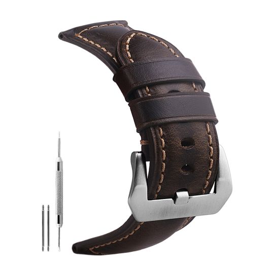 szzijia 24mm Genuine Leather Watch Band Blue Oil-tanned Natural Crack Leather Wrist Straps With Durable Buckle (Blackish Green And Silver Buckle)