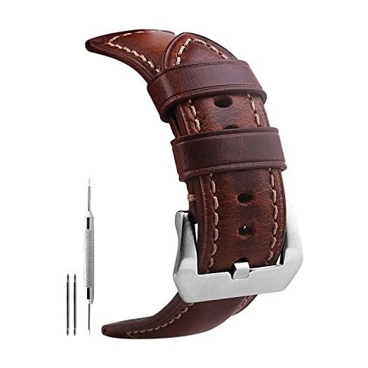 26mm Genuine Leather Watch Band Red Oil-Tanned Natural Crack Leather Wrist Straps with Durable Buckle