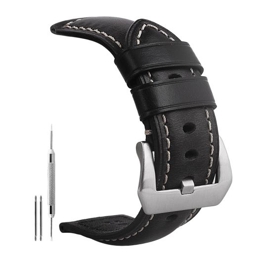 szzijia 26mm Genuine Leather Watch Band Red Oil-Tanned Natural Crack Leather Wrist Straps with Durable Buckle (Black and Silver Buckle)