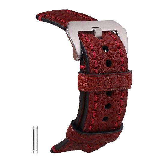szzijia 20mm 22mm 24mm Red Vegetable Tanned Cowhide Leather Strap Black/Sliver Buckle Vegetable Tanned Genuine Calfskin (20mm+sliver buckle)