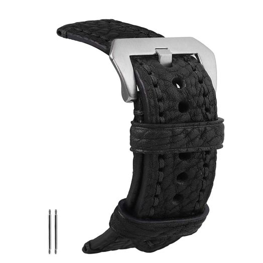 szzijia 20mm 22mm 24mm Black Vegetable Tanned Cowhide Leather Strap Black/Sliver Buckle Vegetable Tanned Genuine Calfskin (22mm+silver buckle)
