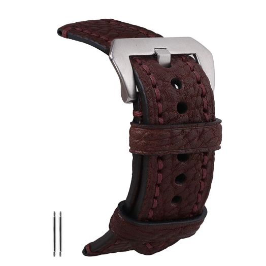 szzijia 20mm 22mm 24mm Dark Brown Vegetable Tanned Cowhide Leather Strap Black/Sliver Buckle Vegetable Tanned Genuine Calfskin (24mm+silver buckle)