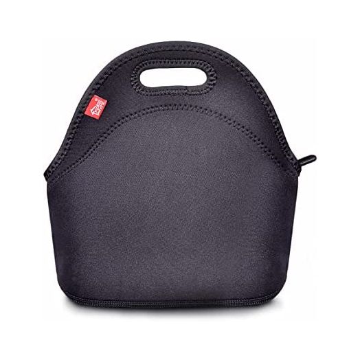 Black Lunch Bag Insulated Lunch Box Thick and Reusable Thermal Lunch Tote Bag Small Neoprene Lunchbags with Zipper for Adults Kids Nurse Teacher School Work Outdoor Travel Picnic