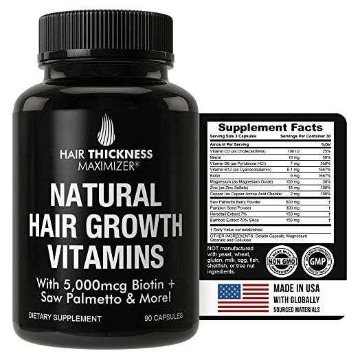 Hair Thickness Maximizer Natural Hair Growth Vitamins Hair Regrowth Vitamin Supplement with Biotin 5000 mcg