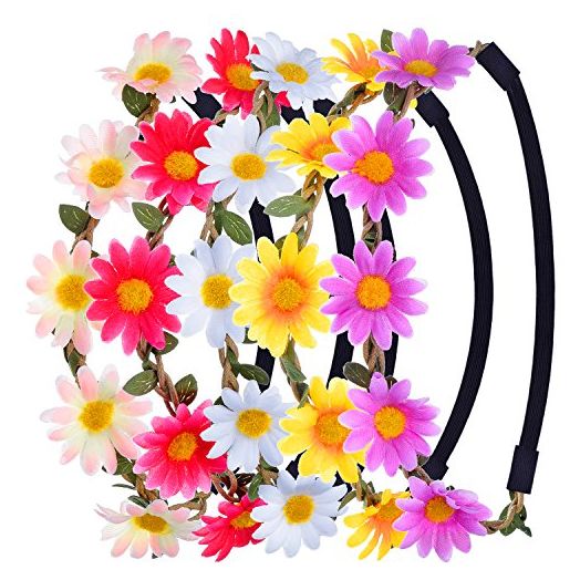 eBoot Multicolor Daisy Flower Headband Crown with Adjustable Elastic Ribbon, 5 Pieces (Multicolor B)