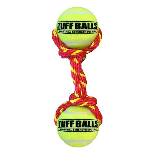 PetSport Tug Max Dog Toys | 9" Heavy Duty Braided Rope with Two 2.5" Tuff Durable Tennis Balls, Colors Will Vary (Pack of 1)