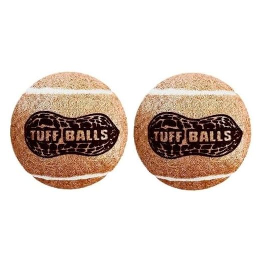 PetSport Peanut Butter Tuff Ball Dog Toys | 2 Pack Medium (2.5") Pet Safe Felt & Durable Rubber Tennis Balls | Play Fetch, Chuck or Toss at Dog Park | Fits Standard Ball Launcher