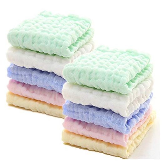 Baby Muslin Washcloths - Natural Muslin Cotton Baby Wipes - Soft Newborn Baby Face Towel for Sensitive Skin- Baby Registry as Shower, 10 Pack 12x12 inches by MUKIN (Multicolored)
