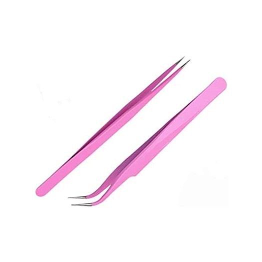 Aoshang Stainless Steel Straight and Curved Tip Tweezers for Eyelash Extensions (2PCS)
