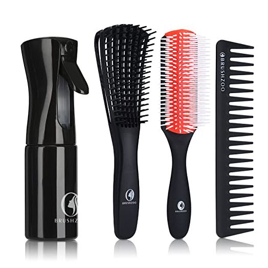 BRUSHZOO Detangling Brush Set with Hair Spray bottle, Hair Brushes for Women men and Kids Curly Hair