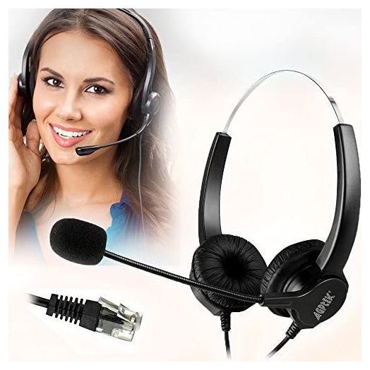 AGPTEK Hands-Free Call Center Noise Cancelling Corded Binaural Headset Headphone with 4-Pin RJ9 Crystal Head and Mic Microphone for Desk Phone - Telephone Counselling Services, Insurance, Hospitals