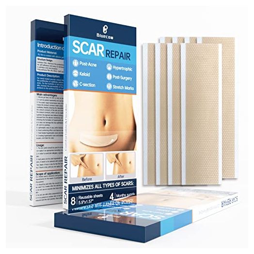 Silicone Scar Sheets 8 Pack,Scar Away Strips for Scars-Keloid,C-Section,Surgical-Reusable Scar Removal Gel Tape,Tummy Tuck Post Surgery Supplies-16 Week Supply(5.9” x 1.57”)
