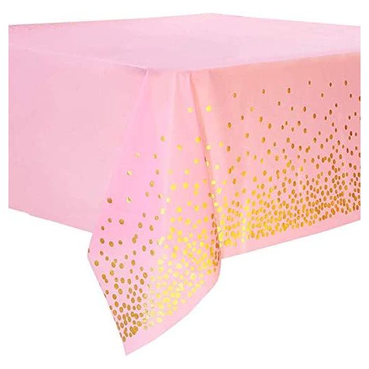 108"x54" Pink and Gold Disposable Party Tablecloth (4 Pack)