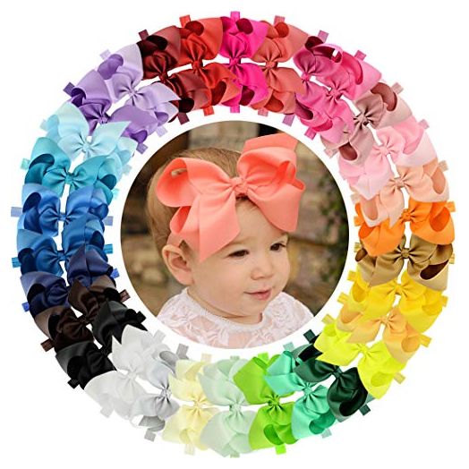 WillingTee Baby Girls Headbands 6 Inch 30 Colors Boutique Grosgrain Ribbon Hair Bows Big Baby Girls Bows Headbands for Baby Girls Infants Toddler Kids Teens and Children
