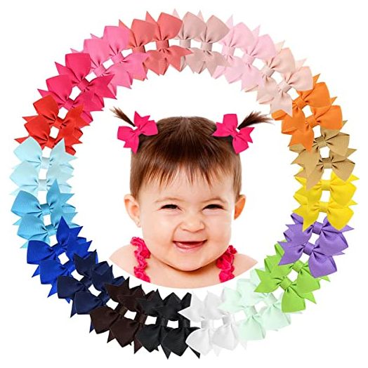 ALinmo Baby Hair Clips 2" Baby Girls Fully Lined Baby Bows Tiny Hair Bows Alligator Clips for Baby Girls Infants Toddlers in Pairs