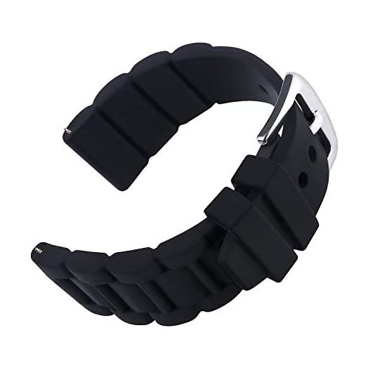 24mm Black Silicone Rubber Watch Strap Band Stainless Steel Buckle for Fossil Watch