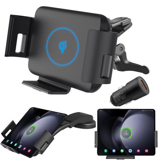 15W Qi Wireless Car Charger Mount Holder Compatible for Samsung Galaxy Z Fold5 Fold4 Fold3 Fold2 Fold S23 Ultra Google Pixel 7 Pro iPhone 15 Pro Max 4.3in-6.9in Phone Auto Clamp Fast Charger