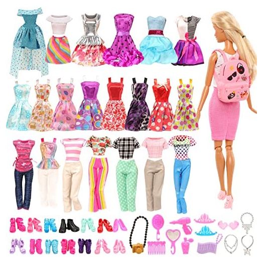 BARWA Lot 36 Items Fashion Dresses Set with Bags, Shoes, Accessories for 11.5 Inch Girl Doll