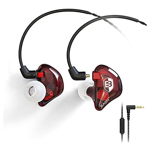 BASN Bsinger PRO in-Ear Monitors Hybrid Dynamic Dual Drivers Two Detachable MMCX Cables Musicians in-Ear Earbuds Headphones (Red)