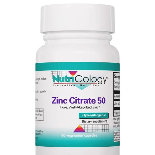 NutriCology Zinc Citrate 50 mg - 60 Vegetarian Capsules