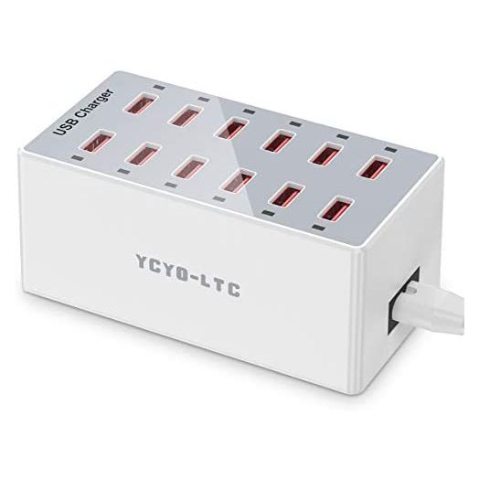 USB Charger 12-Ports USB Charging Station for Multiple Devices USB Wall Charger Power Hub Strip Smart Plug Charging Dock Block for iPhone Xs/XR,iPad,iPod,Galaxy S9/S8,Laptop and More