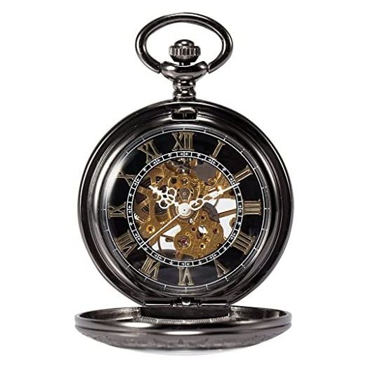 Treeweto Steampunk Skeleton Mechanical Copper Fob Retro Pocket Watch