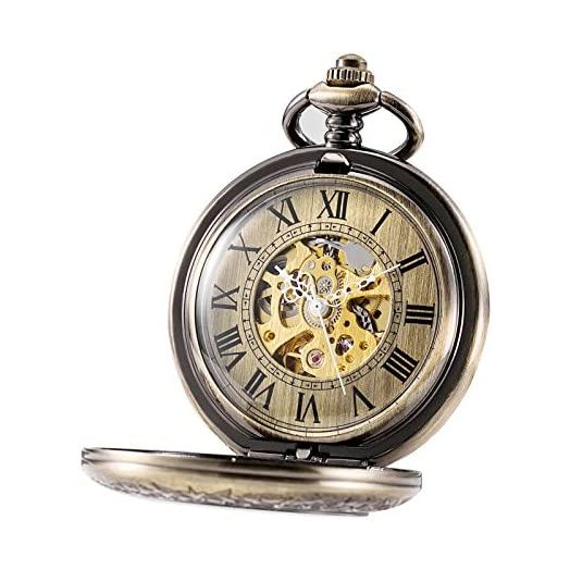 Treeweto Automatic Mechanical Pocket Watch Half Hunter Case Steampunk Skeleton Dial for Men Women