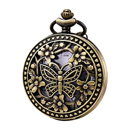 Morfong Pocket Watch Vintage Steampunk Butterfly Pattern Fob Quartz Watch for Men Women