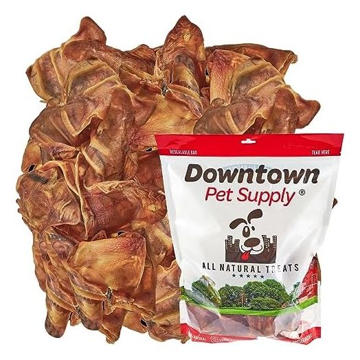 Downtown Pet Supply - Jumbo Pig Ears - Dog Dental Treats & Rawhide-Free Dog Chews - Healthy Coat & Skin Care, Cholesterol & Heart Health Dog Treats - Protein, Vitamins & Minerals - 5 Pack
