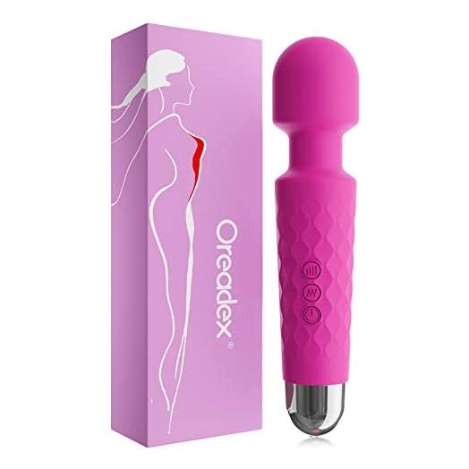 Rechargeable Personal Wand Massager -Quiet & Waterproof- 20 Patterns & 5 Speeds - with Memory - Constant Output - Powerful & Cordless - Perfect for Back, Muscle, Neck, Pain Relief - Rose Red